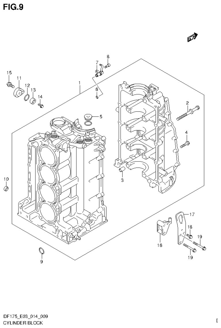 Suzuki DF175ZG CYLINDER BLOCK parts diagram